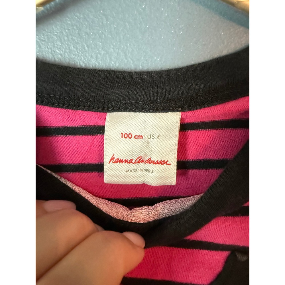 Hanna Andersson Kids Black Cat Striped Raglan Tee Pink Black Size 100 US 4 - Picture 3 of 3